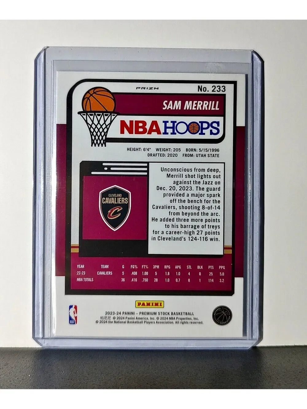 Sam Merrill 2023-24 Panini Premium NBA Hoops #233 Pulsar Prizm Cavaliers
